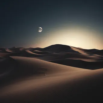 Rolling sand dunes illuminated by full moonlight in a desert landscape. - Image 1