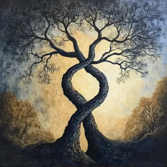 Acrylic painting of a pair of intertwined trees symbolizing the endurance of love through seasons - Image 3