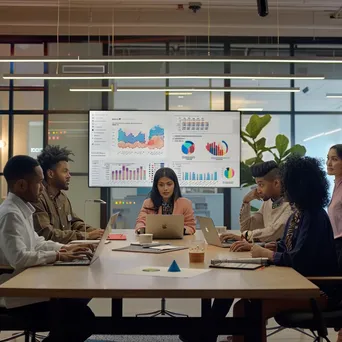 Diverse team around a conference table in an office - Image 1