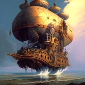 Steampunk airship on voyage over floating islands - Image 2