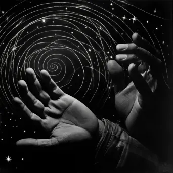 Palmist studying a hand with life lines spiraling into a starry universe - Image 4