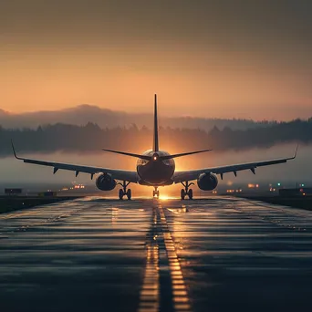 Airplane taxiing on the runway during dawn - Image 1