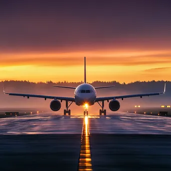 Airplane taxiing on the runway during dawn - Image 3