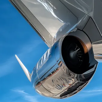 Close-up view of an airplane wing against a blue sky - Image 3