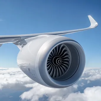 Close-up view of an airplane wing against a blue sky - Image 4