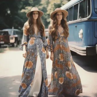 1970s bohemian fashion flowing maxi dresses and floppy hats - Image 3