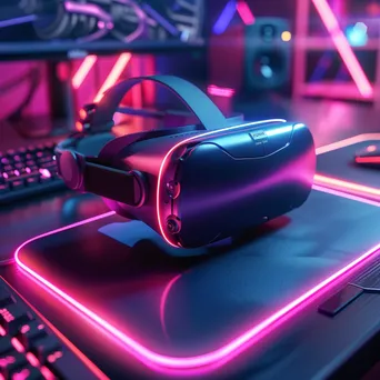 Close-up of a VR headset on a gaming desk with LED lights. - Image 3