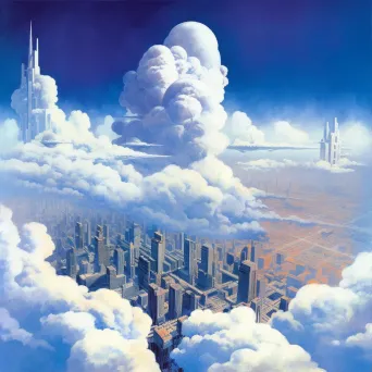 Unique cityscape built on solid clouds under a clear blue sky - Image 1