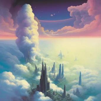 Unique cityscape built on solid clouds under a clear blue sky - Image 2