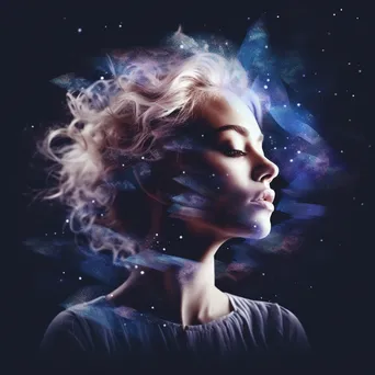 Double exposure portrait of a woman with galaxy patterns - Image 3