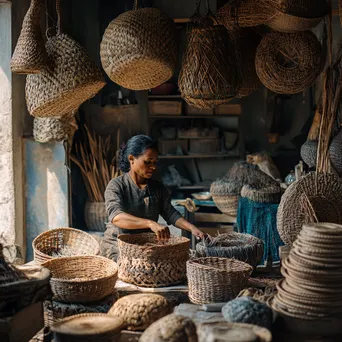 Artisans practicing basket weaving in a light-filled workshop - Image 3