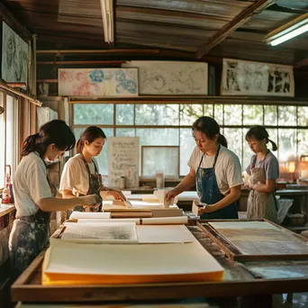 Students in a classroom learning how to make paper. - Image 2