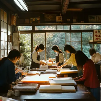 Students in a classroom learning how to make paper. - Image 3