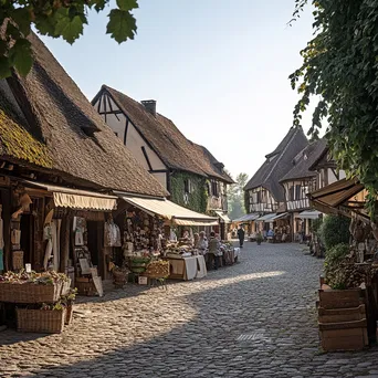 Village square bustling with activity and thatched roof homes - Image 4