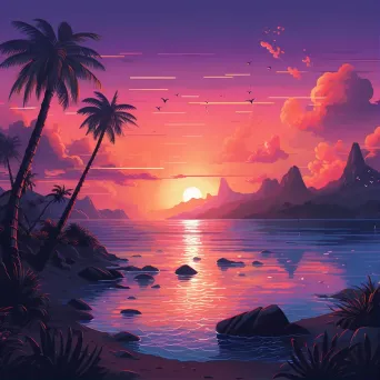 Pixelated Island Sunset