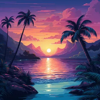 A pixel art of a sunset over a summer island - Image 3