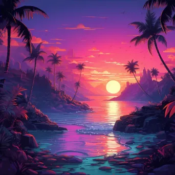 A pixel art of a sunset over a summer island - Image 4