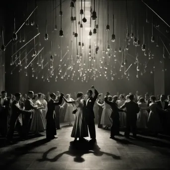 Swing dance party in a vintage ballroom with dancers in 1940s attire - Image 4