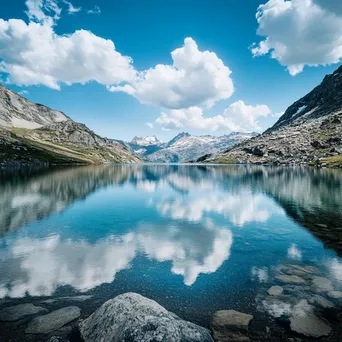 Serene alpine lake with reflections and hiking trails - Image 4