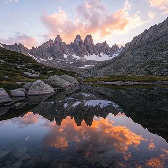 Mountain ridge reflected in a serene alpine lake at sunset - Image 4