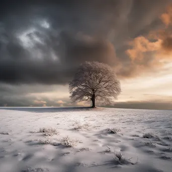 Black and white winter landscape with snow-covered fields and solitary trees - Image 4