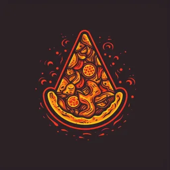 Logo for a pizzeria with a stylized pizza slice icon in red and yellow colors on a dark brick background - Image 3