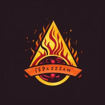 Logo for a pizzeria with a stylized pizza slice icon in red and yellow colors on a dark brick background - Image 4