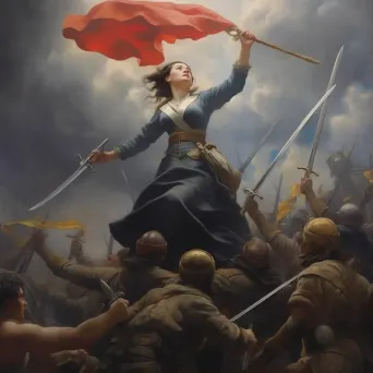 Joan of Arc leading troops in battle in image prompt - Image 1