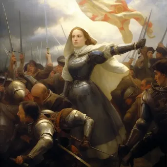 Joan of Arc leading troops in battle in image prompt - Image 3