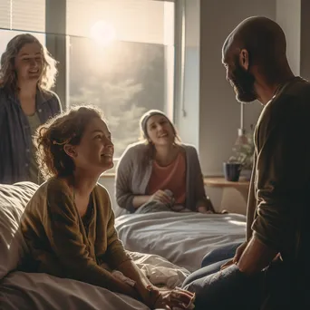 Family visiting a patient in a hospital room with emotional interactions. - Image 4