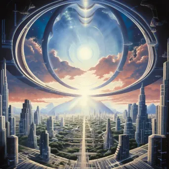 Image of a futuristic city with a wormhole in the sky - Image 1