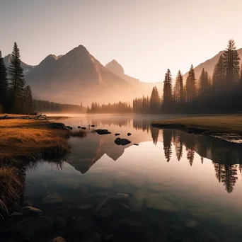 Long exposure photo of a misty mountain lake at dawn - Image 3