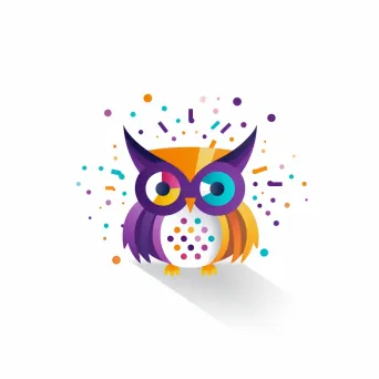 Playful and colorful logo with an owl icon in yellow and purple - Image 2