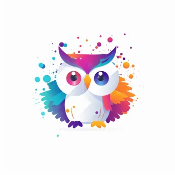 Playful and colorful logo with an owl icon in yellow and purple - Image 3