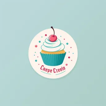 Logo for a cupcake shop with a stylized cupcake icon and cherry in pink and turquoise colors on a white polka dot background - Image 2