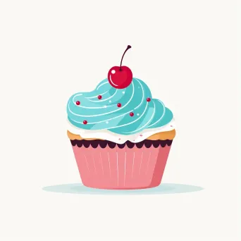 Logo for a cupcake shop with a stylized cupcake icon and cherry in pink and turquoise colors on a white polka dot background - Image 3