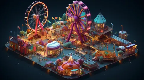 Isometric view of a bustling low poly carnival at night - Image 3