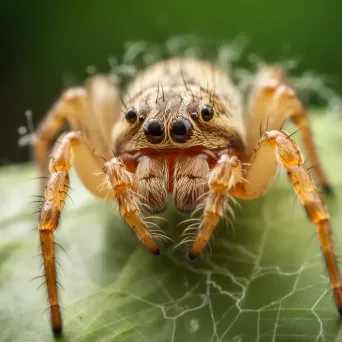 Spider hanging from its silk thread in extreme close-up - Image 1