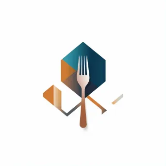 Abstract utensils logo design in blue and copper colors - Image 1