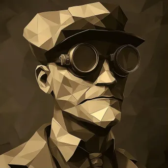 Sepia-toned low poly Victorian steam scientist encapsulating a steampunk vibe - Image 1