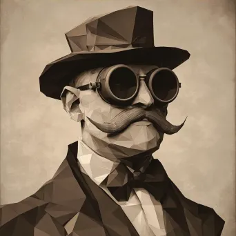 Sepia-toned low poly Victorian steam scientist encapsulating a steampunk vibe - Image 4