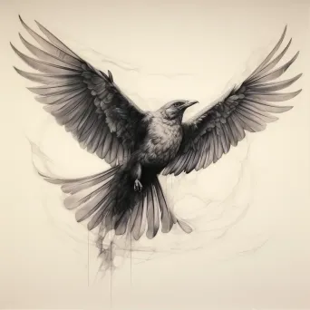 Detailed anatomical sketch of bird flight showing wing movements and air streams - Image 1