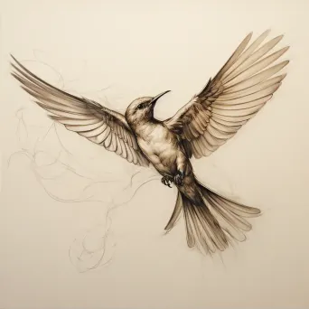 Detailed anatomical sketch of bird flight showing wing movements and air streams - Image 2