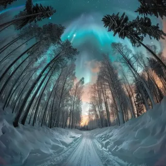 Mystical aurora borealis winter forest - Image 1