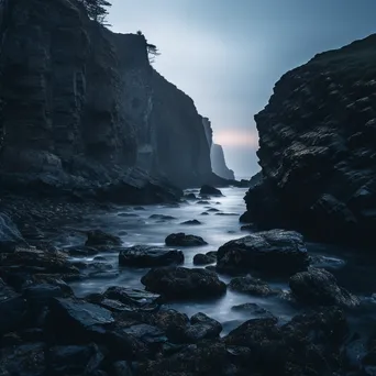 Coastal cliffs in mist at dusk - Image 4