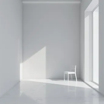 Minimalist white room with a single chair - Image 1