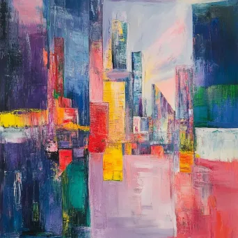 Abstract pastel-colored depiction of a cityscape at dawn - Image 4