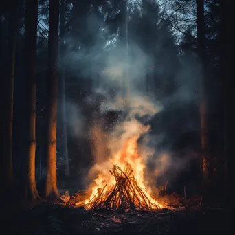 Dramatic bonfire in the woods at twilight - Image 4