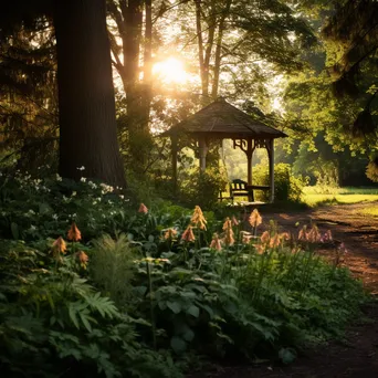 Woodland clearing with a gazebo surrounded by blooming flowers. - Image 4