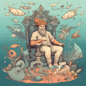 Merman king on throne surrounded by ocean creatures - Image 3